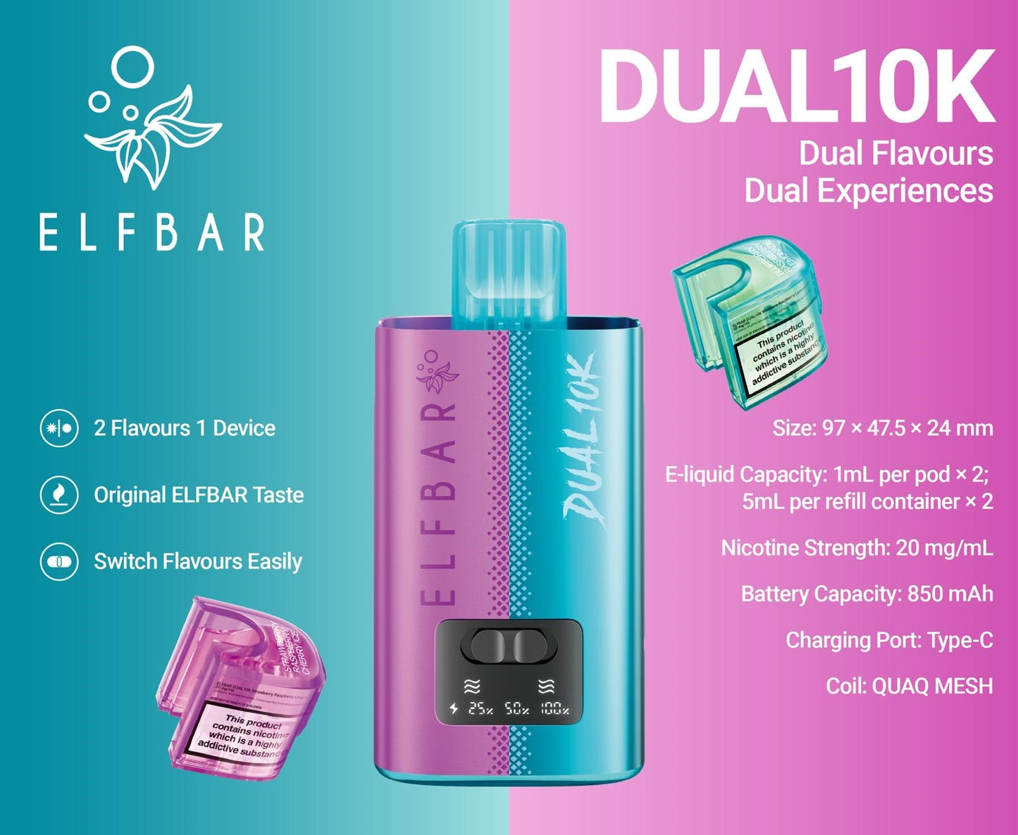 Elf Bar Dual 10K Prefilled Kits 1X5 Compliant