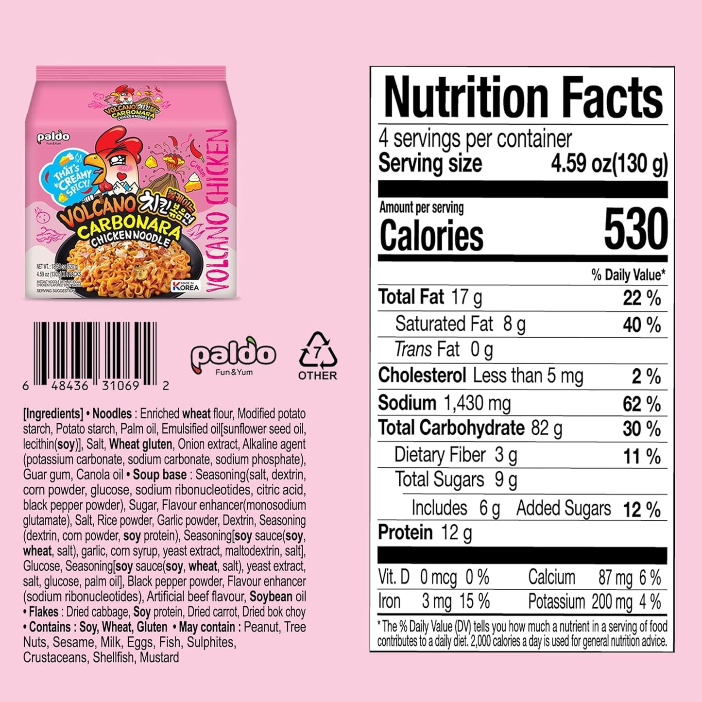 Paldo Carbonara Noodles 140g 1X4 ***NEW***