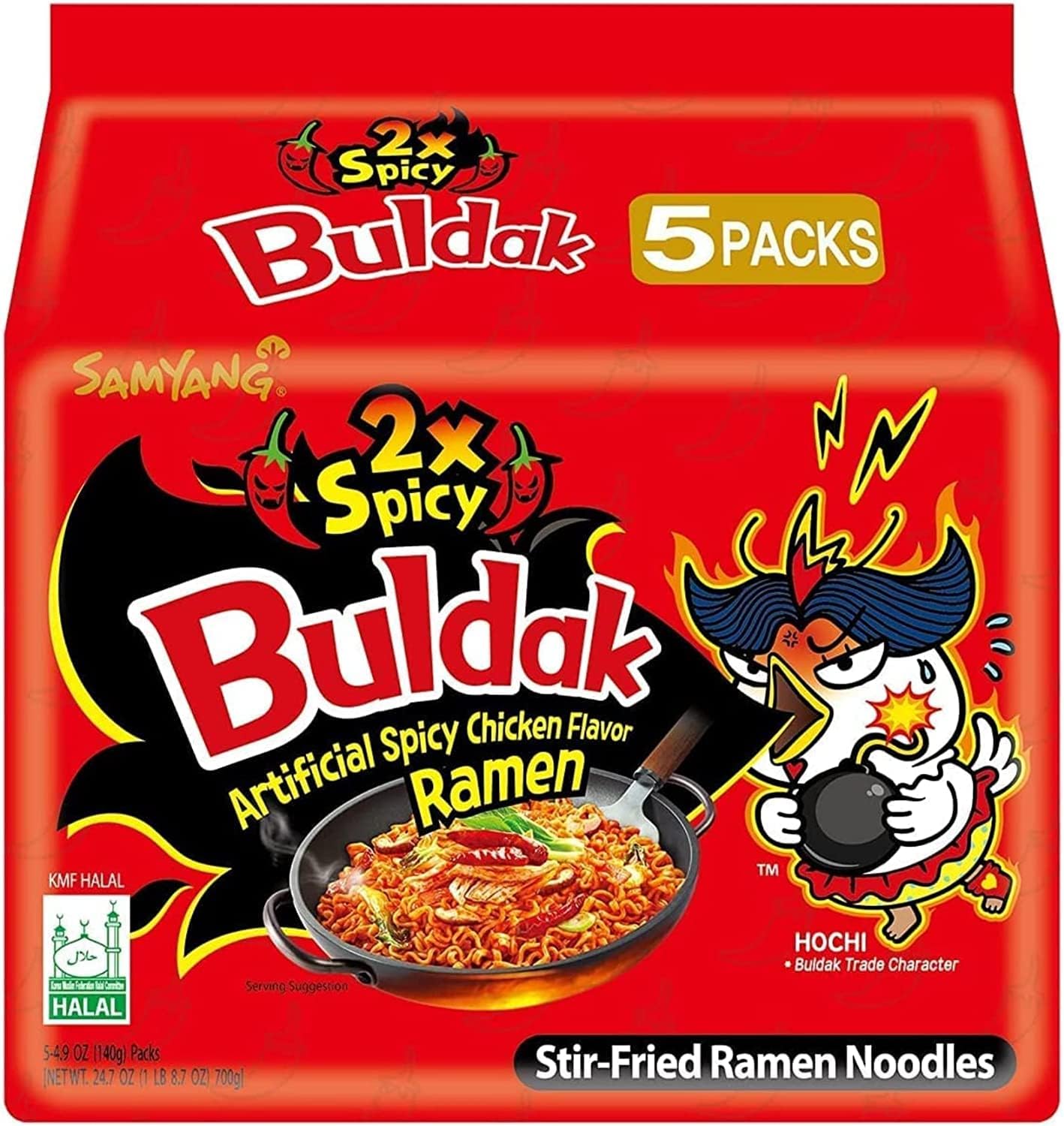 Samyang Buldak 2X Spicy Chicken Flavour Ramen Noodles 140g 1X5