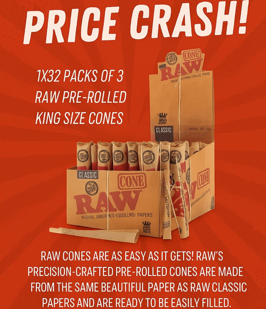 Raw Pre-Rolled KS Cones 1X32 per outer & 1X3 per inner