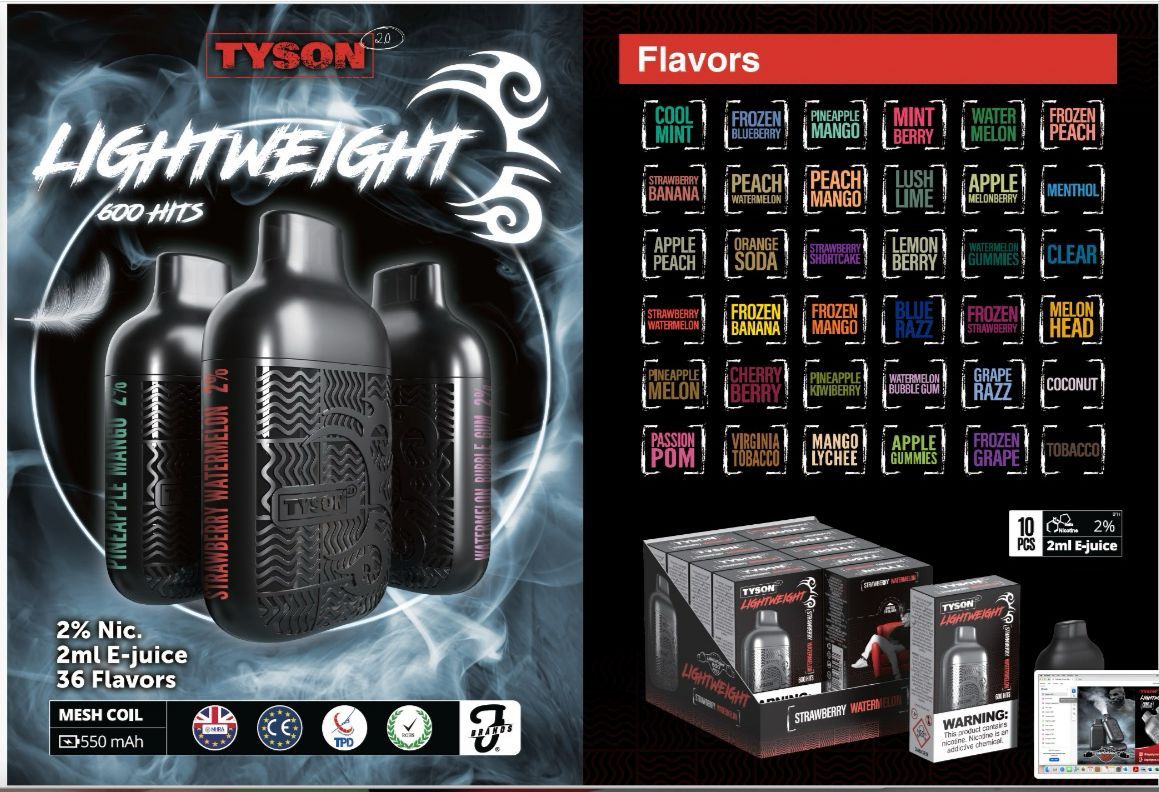 TYSON 2.0 Lightweight Disposable Vapes 1X10 pack