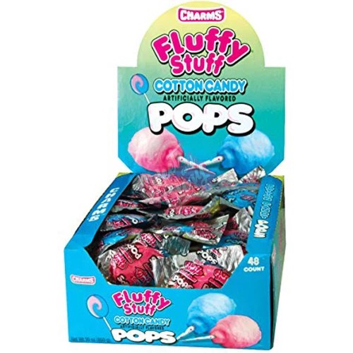 Charms Fluffy Stuff Cotton Candy Lollipops 17g 1X48 ***NEW***