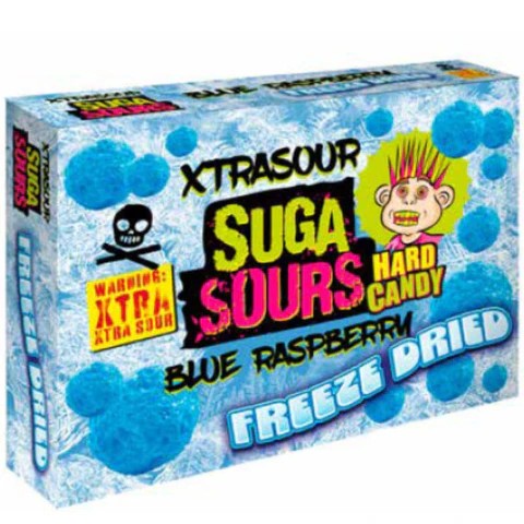 Suga Sours Freeze Dried Hard Candy Xtra Sour Blue Raspberry Novelty Boxes 1X12 100g