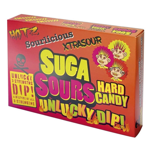 Suga Sours Hard Candy Hotz Xtra Sour Unlucky Dip Mix Novelty Boxes 1X12 100g