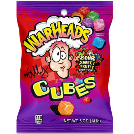 War Heads Chewy Cubes Sour Sweet & Fruity Peg Bags 1X12 141g