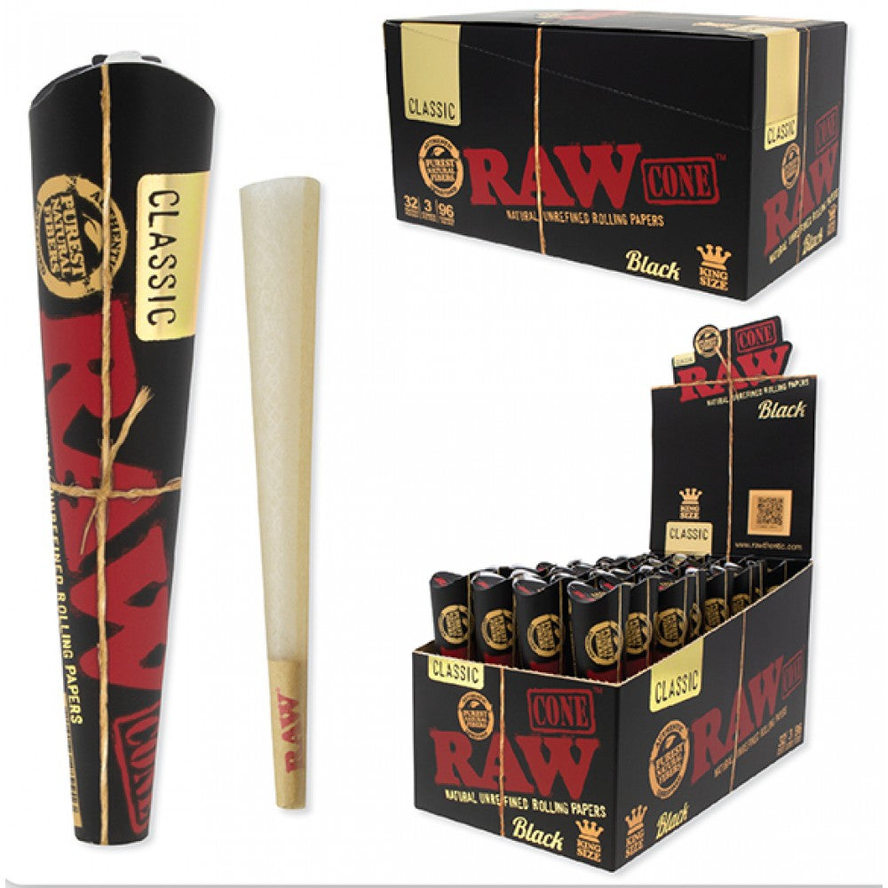 Raw Black Classic King Size Pre-Rolled Cones 1X32 Per Outer 1X3 Per Inner ***NEW***
